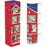 Set 4 cani de portelan 0, 275l Christmas Neighbours, Pronat