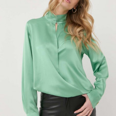 Victoria Beckham bluza de matase femei, culoarea verde, neted