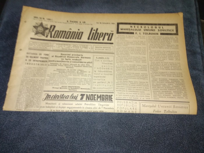 ZIARUL ROMANIA LIBERA 20 OCTOMBRIE 1949
