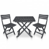 Set mobilier de bistro pliabil, 3 piese, antracit, plastic