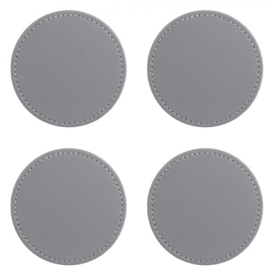 Set Suporturi Pahare, 10cm, Gri, Textură Piele Artificială, 4 Bucăți foto