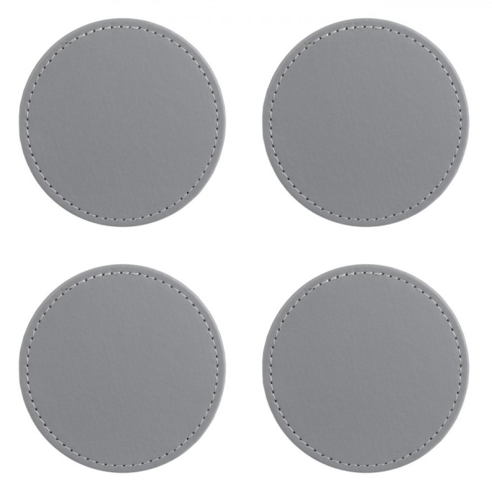 Set Suporturi Pahare, 10cm, Gri, Textură Piele Artificială, 4 Bucăți