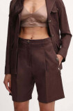 Weekend Max Mara pantaloni scurți din amestec de in culoarea maro, neted, high waist, 2415141013600