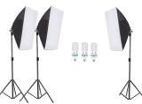 Cumpara ieftin Kit studio format din 3 softbox lumina alba continua si 3x becuri foto dedicate de 150W, Negru, Andoer