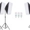 Kit studio format din 3 softbox lumina alba continua si 3x becuri foto dedicate de 150W, Negru
