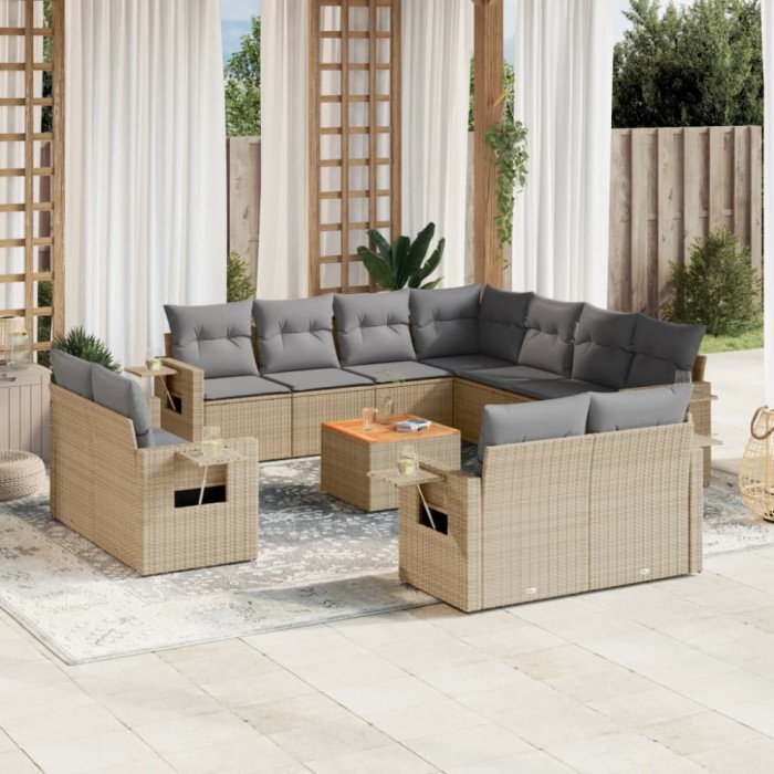Gossi set canapele de gradina, 12 piese, cu perne, bej, poliratan
