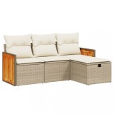 Cumpara ieftin Set canapele de gradina, 4 piese, cu perne, bej, poliratan