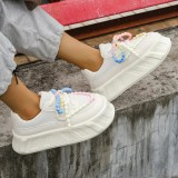 Cumpara ieftin Sneakers dama platforma cu sireturi decorative colorate, Bej - 41