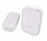 Sonerie fara fir 1 transmitator - comutator cu baterie 12V (1 buton) si 1 receptor alb ( 1 sonerie) la priza , IP44, Omu System