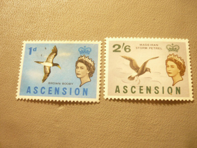 2 Timbre Ascension 1963 Regina Elisabeta , pasari ,val. 1p si 2,6sh foto