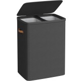 SONGMICS Cos rufe cu 2 compartimente si capac, saci detasabili cu maner, 170 litri, 56x40x75 cm, negru Household NewTrend