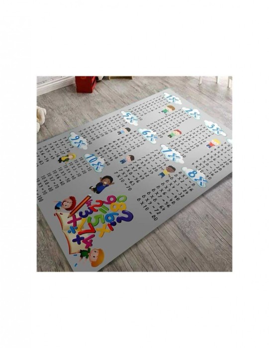 Covor camera copii educativ gri cu tabla inmultirii