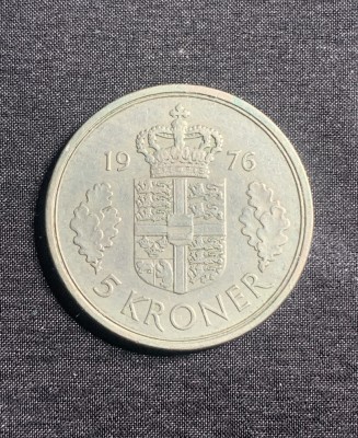 Moneda 5 coroane 1976 Danemarca foto