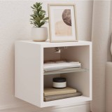 Comode TV de perete cu lumini LED, alb, 30x28,5x30 cm