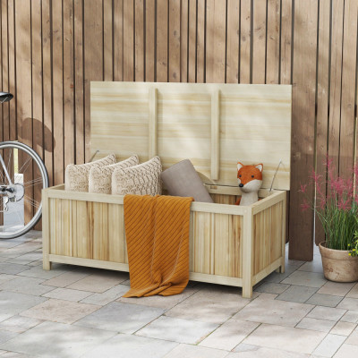 Outsunny Cutie de depozitare 172 de litri pentru exterior, Container tip cutie de depozitare din lemn pentru terasa si gradina, pentru balcon, veranda foto