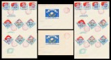 1964 Romania - 8 FDC Navigatia cosmica (dt + ndt + 2 varietati colita) LP 576, LP 576 a, LP 577