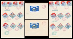 1964 Romania - 8 FDC Navigatia cosmica (dt + ndt + 2 varietati colita) LP 576, LP 576 a, LP 577