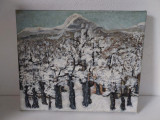 Tablou peisaj de iarna, ulei pe panza, semnat pe dos Lidia 201, 30x25cm