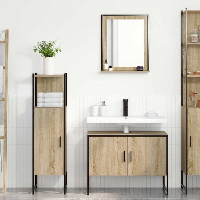 Set Mobilier Baie 3 Piese Stejar deschis Lemn procesat