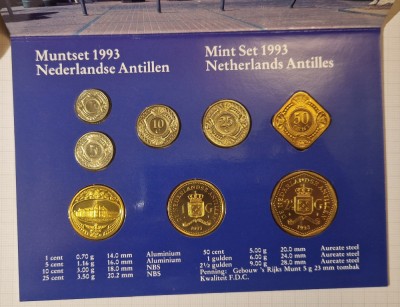 Set Monede Antilele Olandeze, Netherlands Antilles, 1993, 7 monede, 1 jeton foto