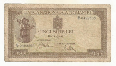 ROMANIA 500 LEI 1941 [14] filigran vertical foto