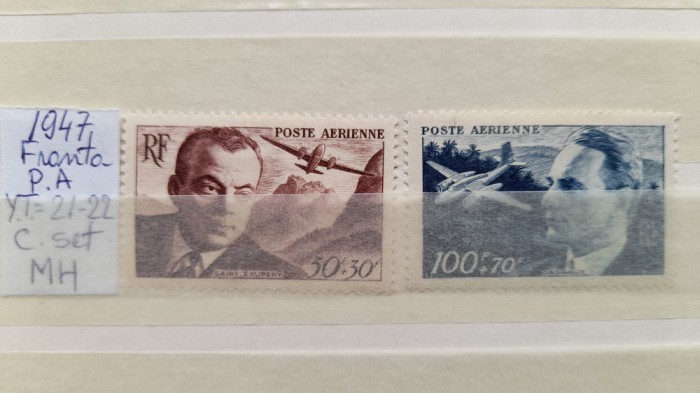 1947 France PA YT=21-22 c.set MH perfect