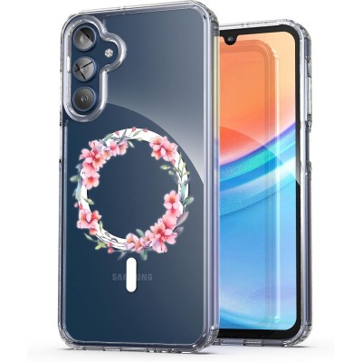 Husa pentru samsung galaxy a15 4g, atasare magnetica, magsafe, pink wreath 3, clear foto