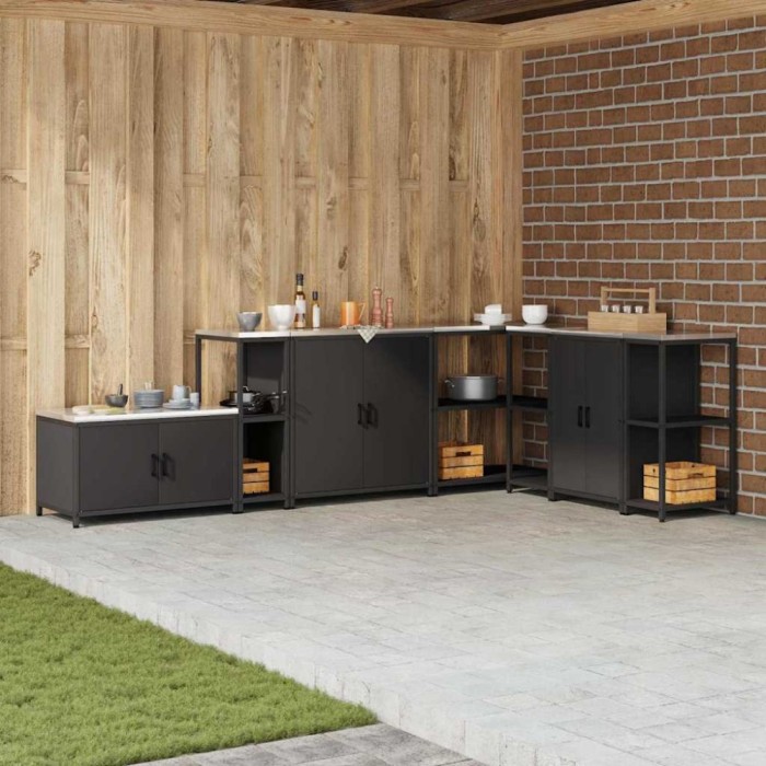 vidaXL Raft de depozitare pentru bucătărie cu raft Negru Oţel 874975
