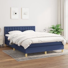 vidaXL Pat box spring cu saltea, albastru, 140x200 cm, textil foto