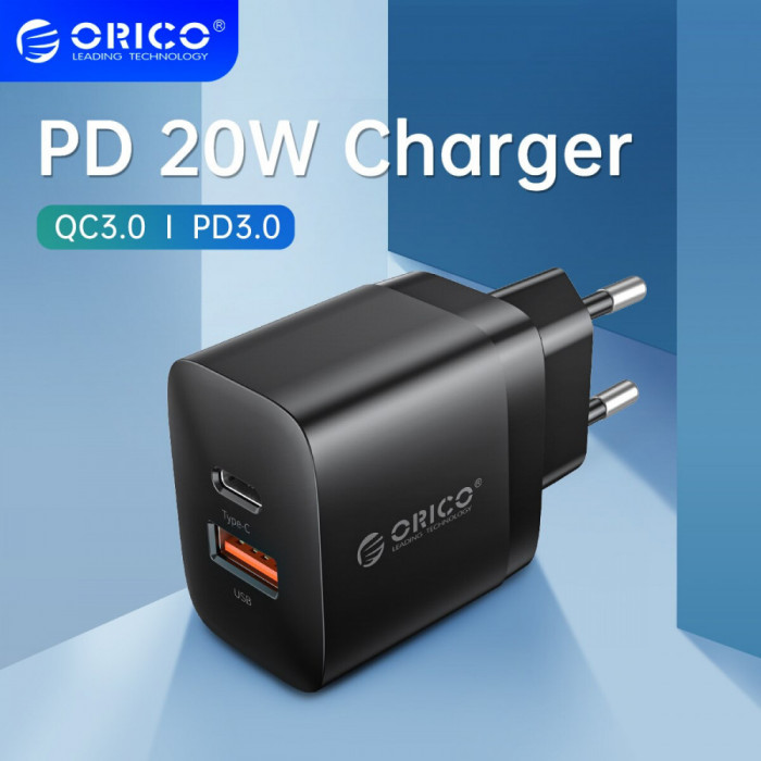 Orico Adaptor PD incarcator priza rapid 20W USB + USB-C Quick Charge 3.0