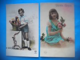 HOPCT 1813 COPII--ROMANTICA-FRANTA-LOT 2 CARTI POSTALE VECHI-CIRCULATE