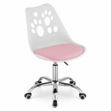 Scaun de Birou Belluno, Pivotant si Rotativ, cu 5 Roti din Cauciuc, Perna din Piele Ecologica si Sezut din PP, Cadru Aluminiu, 50 x 60 x 89 cm, Alb cu