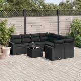 Cumpara ieftin Set mobilier de grădină cu perne, 9 piese, negru, poliratan