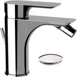 Baterie bideu Idrobric Sofia, crom lucios, cartus ceramic &Oslash; 35 mm, set ventil scurgere cu click-clack 1&rdquo;1/4 plastic, racord flexibil inox 3/8F 35 cm,