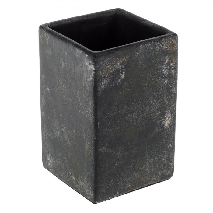 Suport Periuță de Dinți, Model Vintage, Ciment, Culoare Negru, Dimensiuni 7x7x11cm