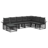 vidaXL Set de canapele de exterior 8 pcs Negru și Gri &icirc;nchis Poliester 3437749