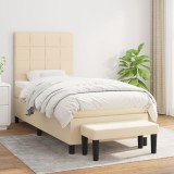 Cumpara ieftin Pat box spring cu saltea, crem, 90x190 cm, textil