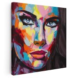 Tablou portret pictura in ulei femeie 2010 Tablou canvas pe panza CU RAMA 100x100 cm
