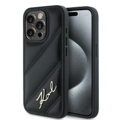 Husa iPhone 15 Pro Karl Lagerfeld Diagonal Quilted Script, negru, KLHCP15LPQDSMGK foto