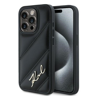 Husa iPhone 15 Pro Max Karl Lagerfeld Diagonal Quilted Script, negru, KLHCP15XPQDSMGK foto