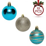 Set Globuri Crăciun, Model Glitter, Culori Turcoaz și Bej, Diametru 5 cm, 12 Bucăți, Oem