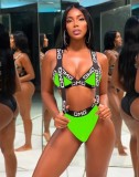 COSTUM DE BAIE SEXY DAMA LOGO OMG VERDE BRETELE 2 PIESE PLAJA BAZIN PISCINA, Doua piese, S