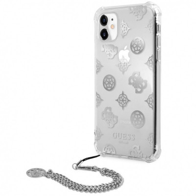Husa Plastic - TPU Guess Chain Peony pentru Apple iPhone 11, Argintie GUHCN61KSPESI foto