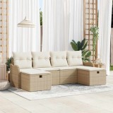 Cumpara ieftin Set de canapele pentru grădină cu pernă 6 pcs Bej Rattan poli