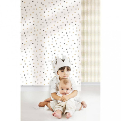Noordwand Tapet &amp;bdquo;Mondo baby Confetti Dots&amp;rdquo;, alb, gri și bej foto