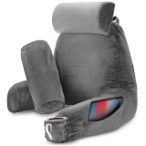 Perna pentru Citit cu Cotiere, Suport pentru Cap/Gat Detasabil &amp; Suport pentru Picioare, Linomag&reg;, 2 x Buzunare Laterale, Gri, 91.5x75cm