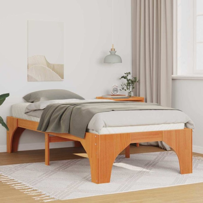 vidaXL Cadru de pat de podea Maro 90 x 190 cm Lemn masiv de pin