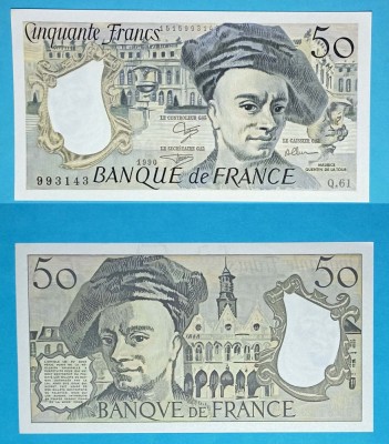 Franta 50 Francs 1990 &amp;#039;Quentin de la Tour&amp;#039; UNC serie: Q.61 993143 p#152 foto