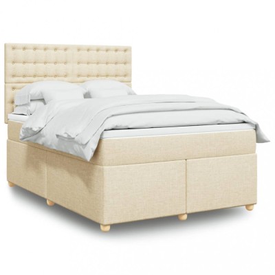 vidaXL Pat box spring cu saltea, crem, 160x200 cm, material textil 3293650 foto