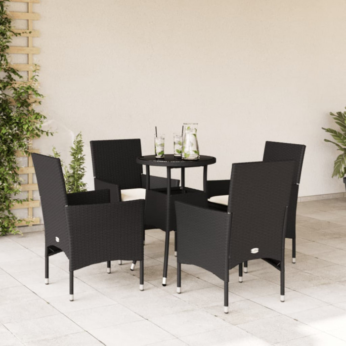 vidaXL Set mobilier de grădină cu perne 5 piese negru poliratan&amp;sticlă